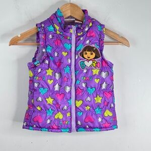 VTG Dora the Explorer Puffer Vest Girls 4T Purple Embroidered Patch Y2K 2014 90s